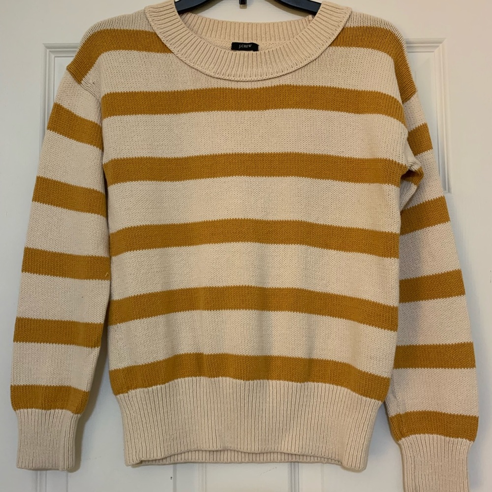 J. Crew yellow and white stripe sweater size small